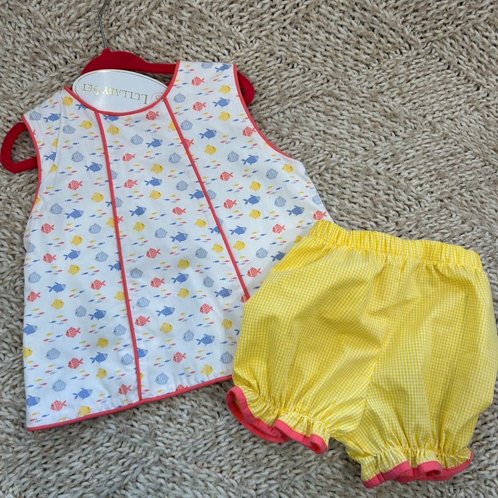 Lullaby Set Fish Print Top & Yellow Gingham Shorts Matching Set